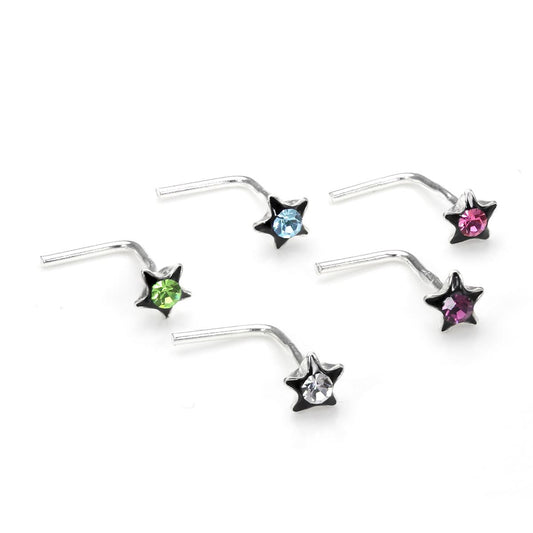 Sterling Silver 3mm Crystal Flower L Shaped Nose Studs