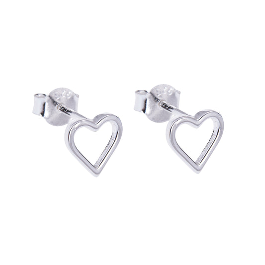 Sterling Silver Open Heart Stud Earrings