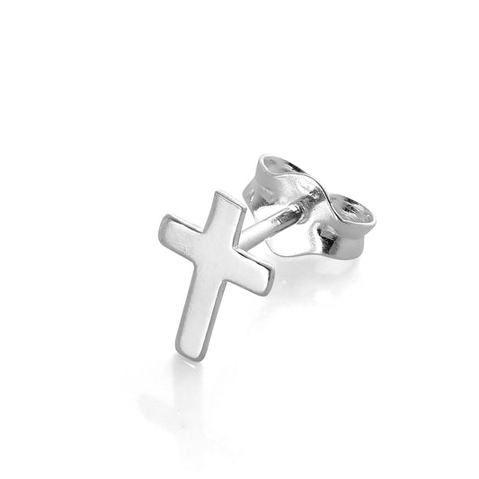 Single Small Sterling Silver Cross Stud Earring