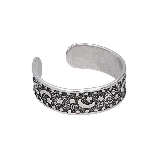 Sterling Silver Moon Star Oxidised Toe Ring