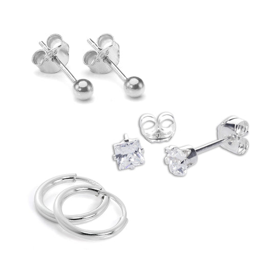 Sterling Silver 3 Pack Essential Earrings