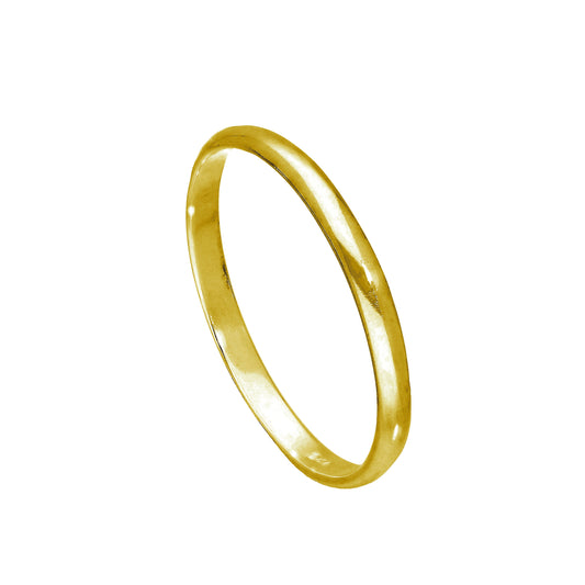 Gold Plated Sterling Silver 2mm D Shaped Wedding Band Ring E - W