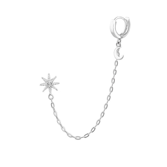 Sterling Silver Moon Ear Cuff Hoop Star Stud Chain Earring