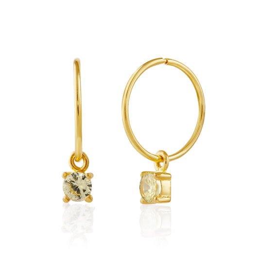 Gold Plated Sterling Silver Peridot CZ Charm Hoop Earrings