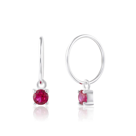 Sterling Silver Ruby CZ July Birthstone 12mm Hoop Earrings
