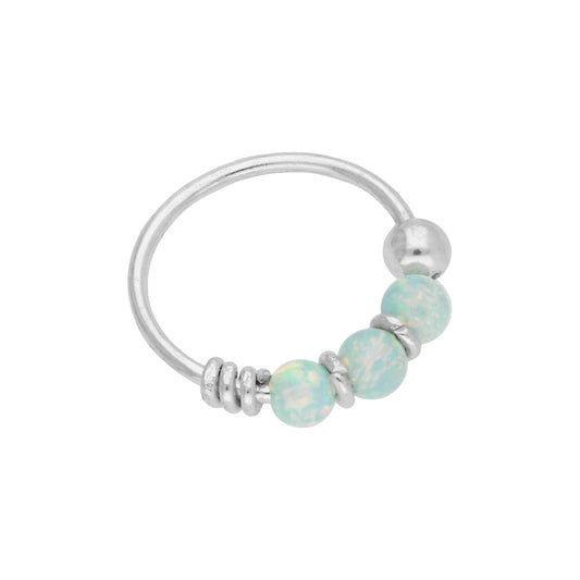 Sterling Silver Triple Light Green Opal 10mm 22Ga Nose Ring