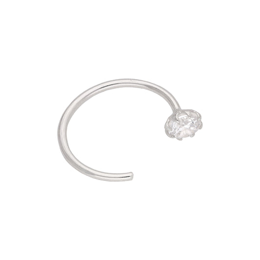 Sterling Silver CZ Claw Set Open Hoop 22Ga Nose Ring