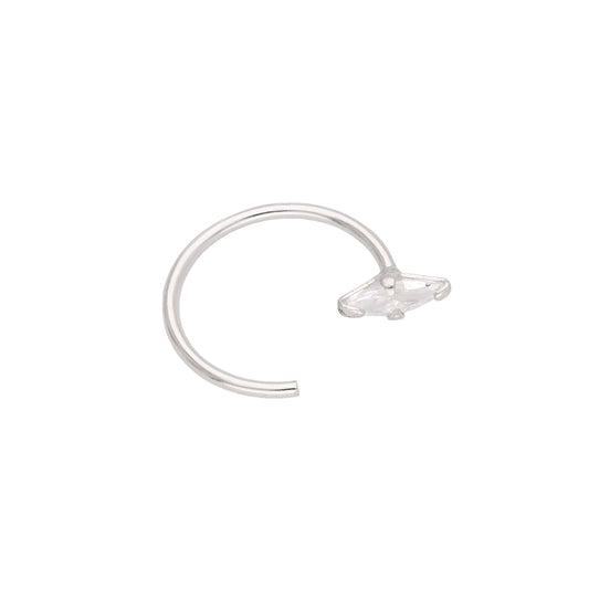Sterling Silver CZ Marquise Cut Claw Set Open 22Ga Nose Ring