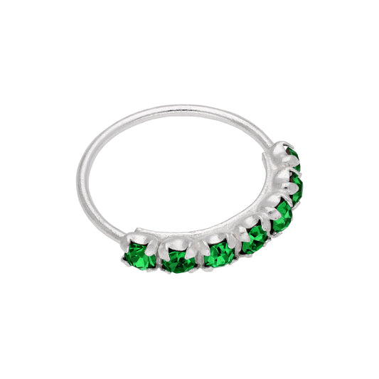 Sterling Silver Emerald 7 CZ Pave 10mm 22Ga Nose Ring