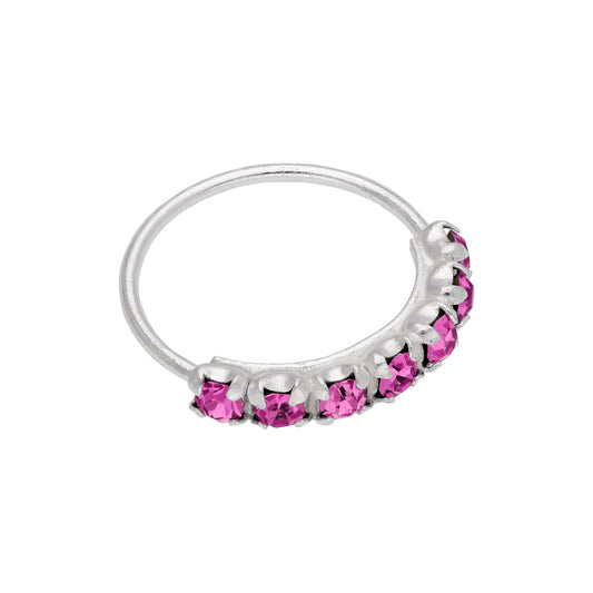 Sterling Silver Ruby 7 CZ Pave 10mm 22Ga Nose Ring
