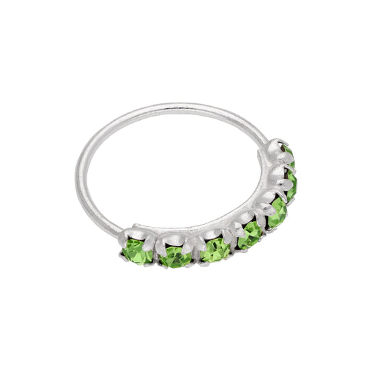 Sterling Silver Peridot 7 CZ Pave 10mm 22Ga Nose Ring