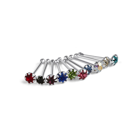 10 x Sterling Silver Multi-Colour CZ Ball End 22Ga Nose Studs