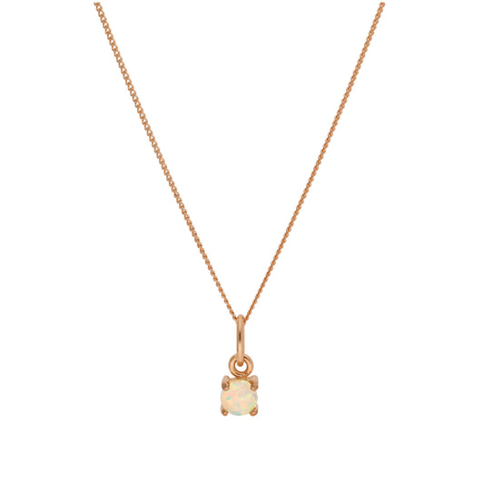 Rose Gold Plated Sterling Silver Opal CZ Birthstone Necklace 14 - 32 Inches