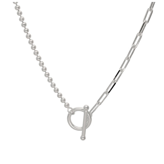 Sterling Silver T-Bar Paperclip Ball Chain Necklace
