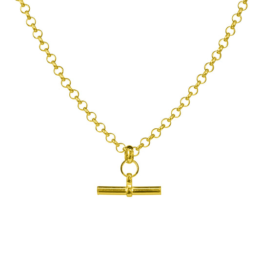 Gold Plated Sterling Silver T-Bar Rolo Chain Necklace 18 Inches
