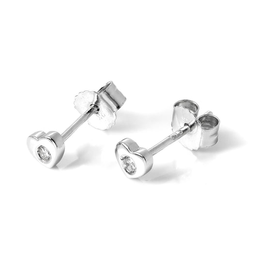 Small 9ct White Gold Diamond Heart Stud Earrings