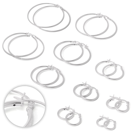 Sterling Silver Plain Sleeper 2mm Hoop Earrings 12mm - 70mm