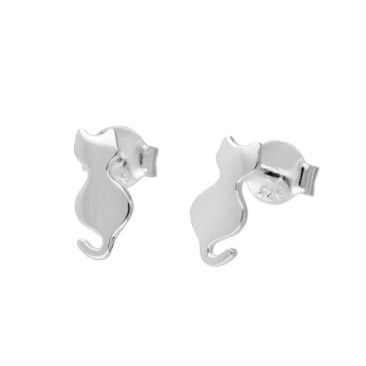 Sterling Silver Cat Silhouette Stud Earrings
