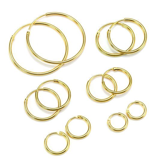 Gold Plated Sterling Silver Hoop Sleeper Earrings - 8mm - 35mm