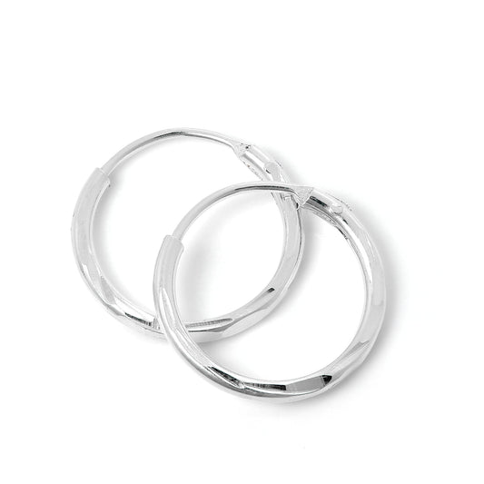 Sterling Silver Diamond Cut Sleeper 12mm Hoop Earrings