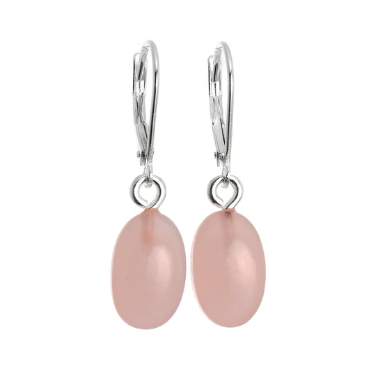 Sterling Silver & Rose Quartz Stone Leverback Earrings