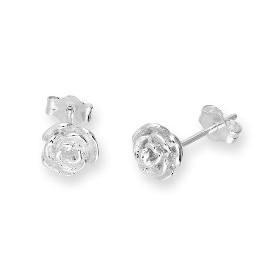 Sterling Silver Rose Bud Stud Earrings