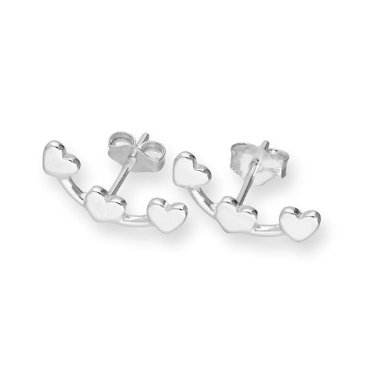 Sterling Silver String of Hearts Stud Earrings