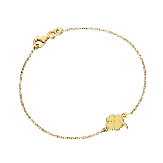 Gold Plated Sterling Silver Four Leaf Clover 7 Inch Bracelet
