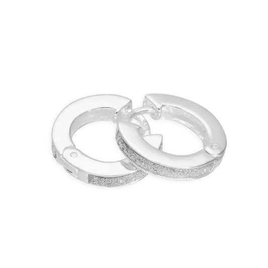 Sterling Silver Frosted Round Huggie Hoop Earrings