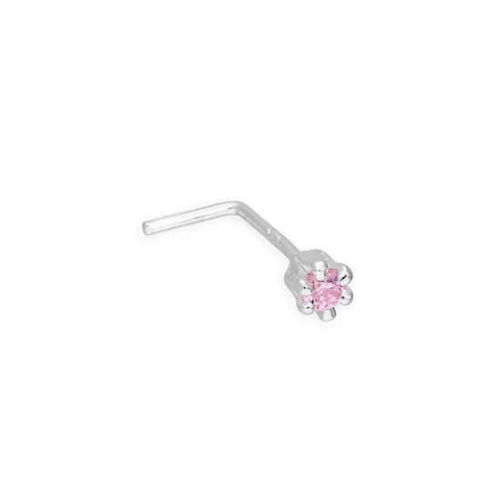 Sterling Silver & Pink CZ Crystal 22Ga Nose Stud