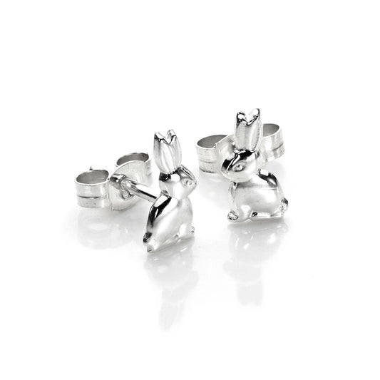 Sterling Silver Sitting Bunny Rabbit Stud Earrings