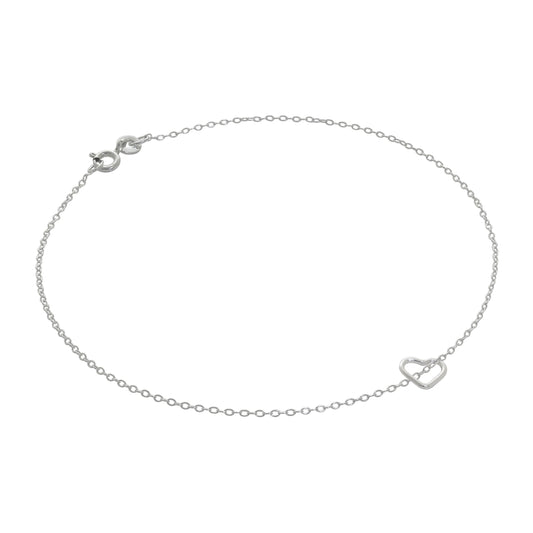 Fine Sterling Silver Belcher Anklet with Tiny Open Heart Charm - 10 Inches
